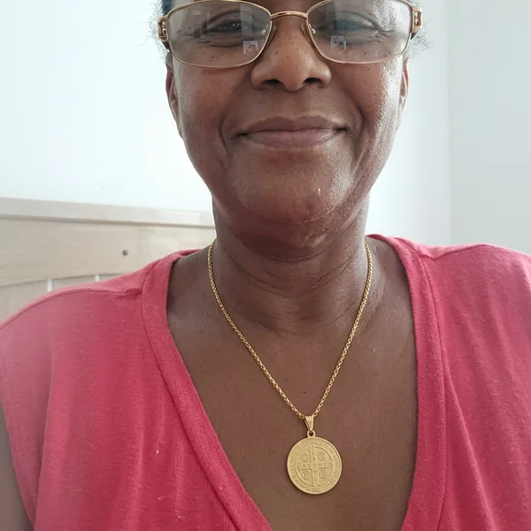 Marlene D. wearing the Saint Benedict Necklace