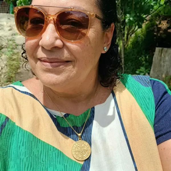 Lucy P. wearing the Saint Benedict Necklace