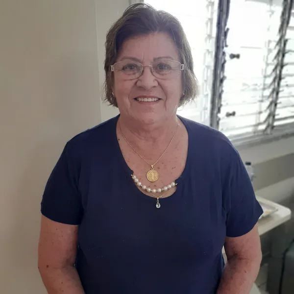 Teresa K. wearing the Saint Benedict Necklace